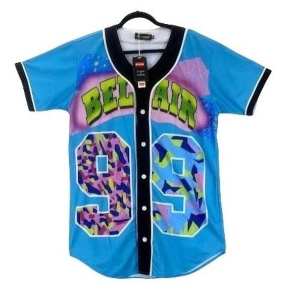 Baseball Jersey Short Sleeve Unisex Top Hip Hop Bel Air 90s By Hop Fashion XXL - Picture 1 of 4